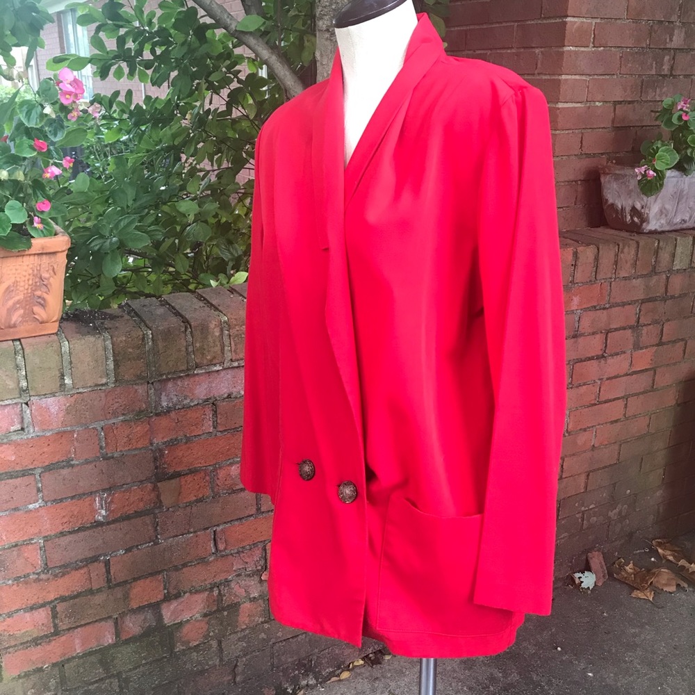 Vintage Double Button Red Long Unconstructed Boxy Jacket/Blazer
